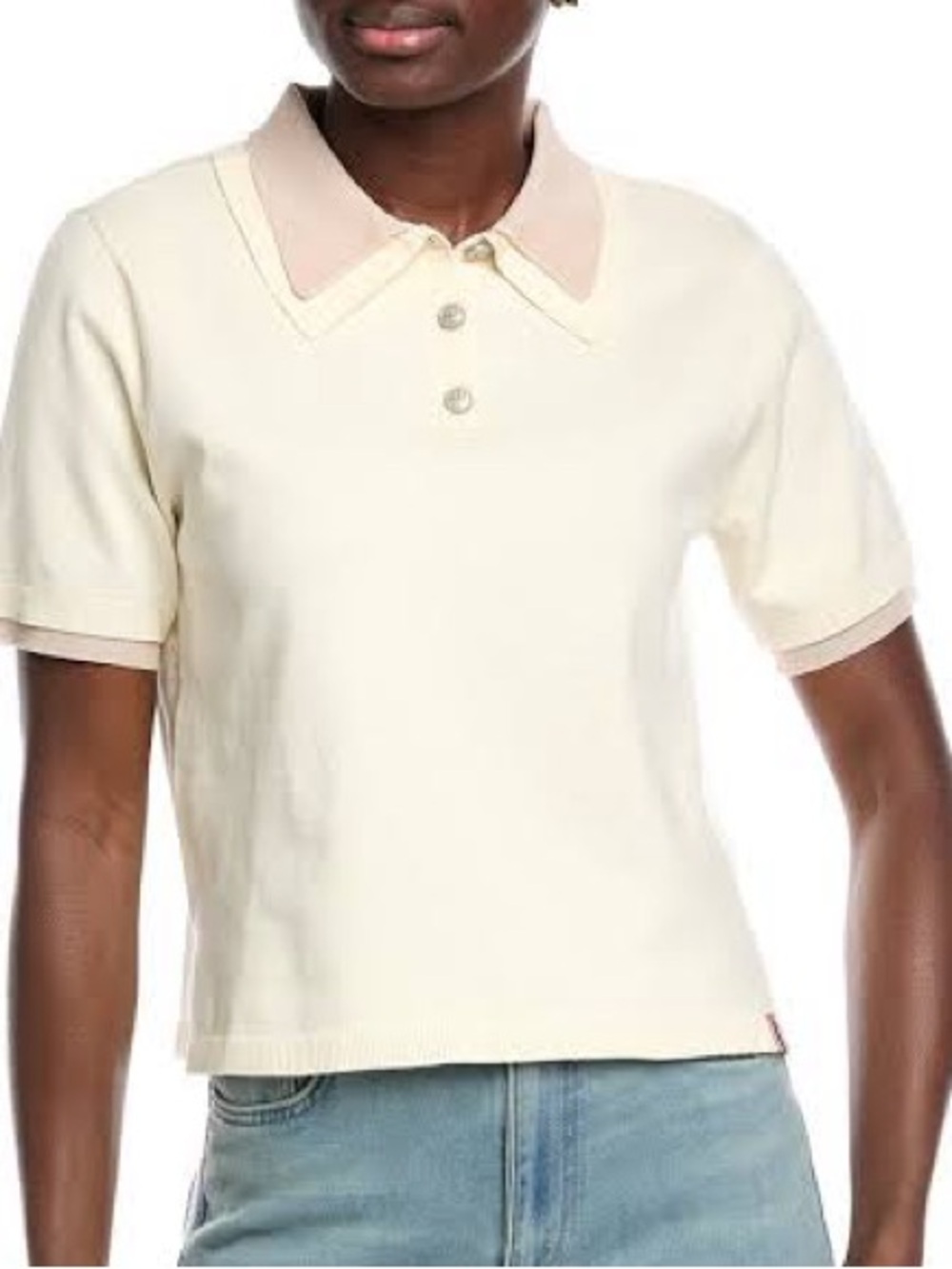 Hunter Women’s Ivory Taupe Contrast Collar Knit Polo Top Size M